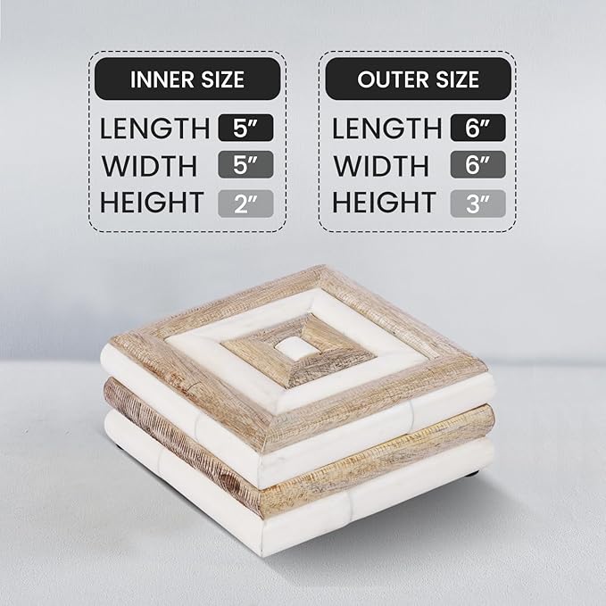 Handicrafts Home Decorative Storage Box with Lid- 6x6x3” Small Keepsake, Trinket Box, Memory Box- Decorative Boxes for Home Decor, Centre Table, Giftable Storage Accent- Drancy Ribbed