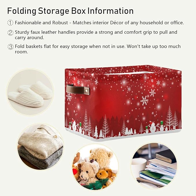 Bolaz Large Storage Basket Christmas Tree Snowman Foldable Storage Box Organizer Bins with Handles for Bedroom Home Office