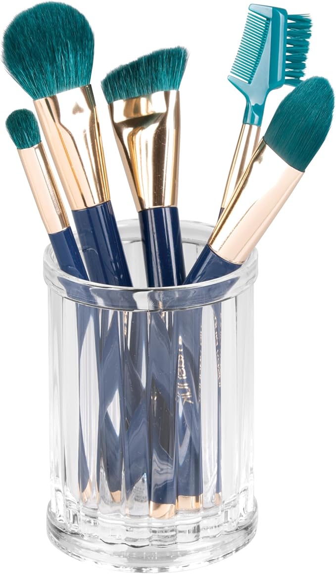 iDesign Alston Plastic Tumbler Cup, Holder for Makeup Brushes, Toothbrushes, Glasses, Brushes on Bathroom, Vanity Countertops, College Dorm, Bedroom Desks, 2.8" x 2.8" x 3.9" - Clear