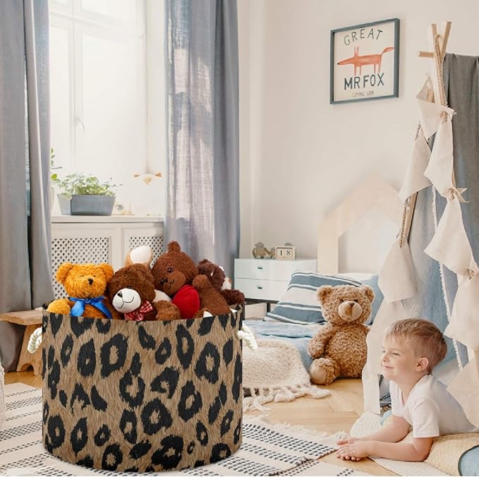 visesunny Classic Leopard Grain Laundry Baskets Fabric Storage Bin Storage Box Collapsible Storage Basket Toy Clothes Shelves Basket for Bathroom,Bedroom,Nursery,Closet,Office