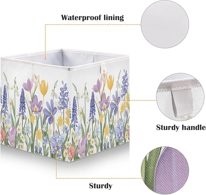 Bolaz Blooming Spring Garden Closet Organizers Storage Cubes Storage Bins Shelf Baskets Containers for Home Room Office,Square
