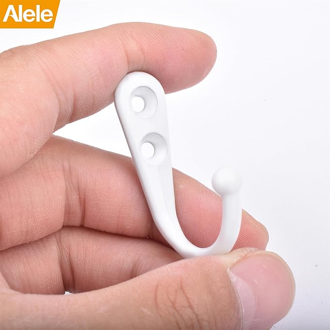 Alele 12Pcs Wall Mounted Coat Hooks,Single Prong Robe Hook for Hanging,White-Painted (White Single Rebo Hook 12p)