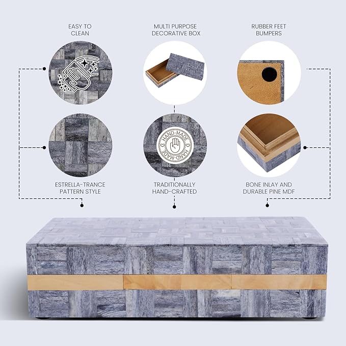 Handicrafts Home Large Decorative Storage Box with Lid – 8x5x2” Coffee Table Organizer, Keepsake- Decorative Boxes for Home Decor, Stylish Decorative Box for Office Decor- Brick - Grey