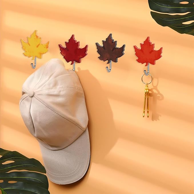 JarThenaAMCS 12Pcs Fall Leaf Hooks Maple Leaf Wood Coat Hook Decorative Towel Hanger Wall Mounted for Autumn Bathroom Bedroom Kitchen Entryway Decor