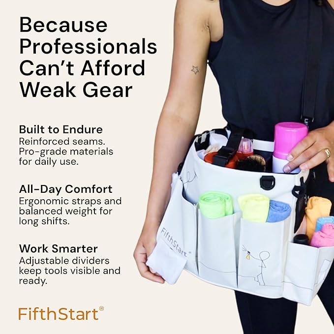 FifthStart Multi-Purpose Cleaning Caddy with Waist, Shoulder Strap, Mesh Base & 9 Pockets – Easy to Clean Diaper Caddy with Adjustable Compartments (Yellow Floral, X-Large)