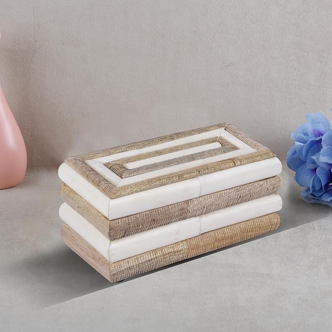 Handicrafts Home Small Decorative Box with Lid– 8x4x4” Trinket, Remote Control & Keepsake Memory Box, Decorative Accent for Coffee Table, Shelf, Mantle & Boho Home Decor- Drancy Ribbed