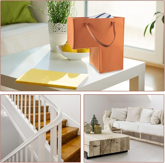 Folding Laundry Hamper Clothes Storage Basket Large Felt Storage Bin with Handles for Home Staircase Organization and Dirty Clothes Storage