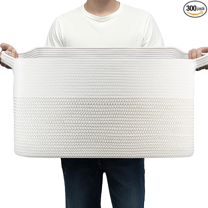 75L Large Cotton Rope Basket 22" x 17" x 12",Large Blanket Basket with Handle,woven baskets for storage,Storage Basket for Organizing,Blanket Basket living Room