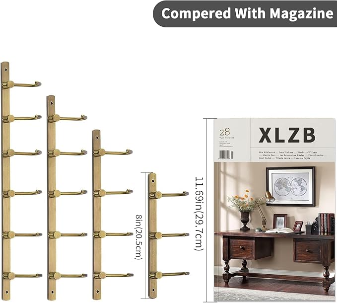 WINCASE Antique Brass Towel Hook, Brushed Brass Wall Hook Rail, 5 Hooks Antique Coat Hook Rail Hanger Bathroom Robe Hooks Rack Wall Mounted