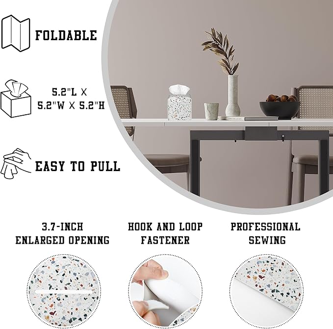 Tissue Box Cover Terrazzo Marble Tile Leather Tissue Box Holder Cube Paper Case Cover Facial Paper Organizer Dispenser for Bathroom, Vanity Countertop, Office Desk