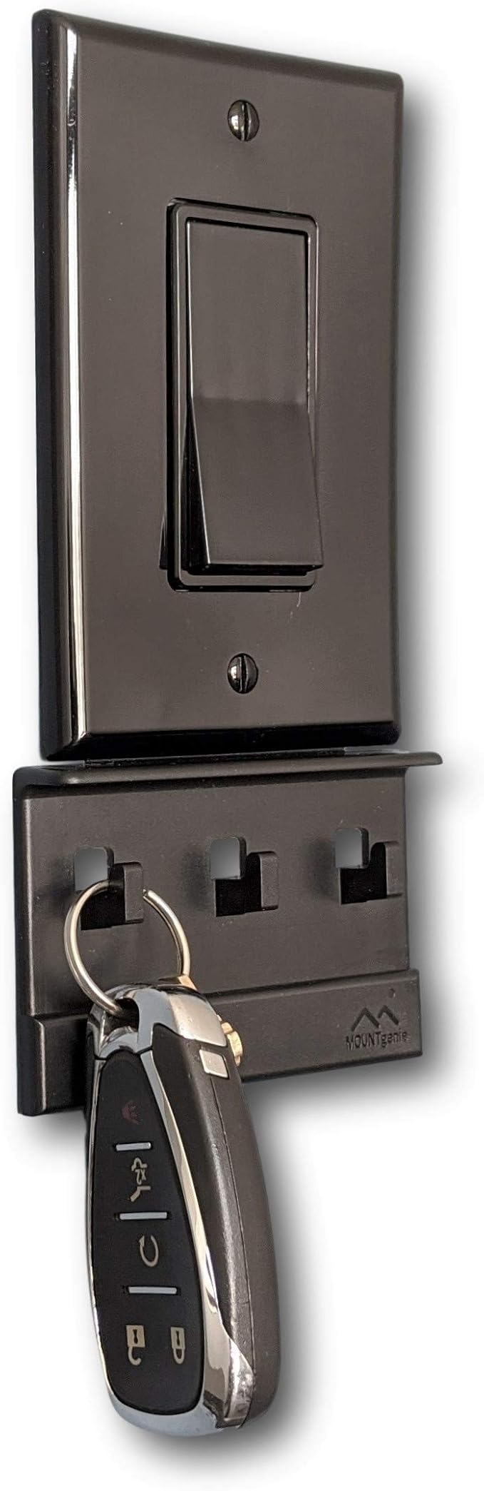 Mount Genie The No-Screwups Key Hook Organizer (Black, 2-Pack): Wall Mount with No Damaging Screws or Tape. Installs in Seconds on Any Light Switch. Great for Entryway, Mudroom, Kitchen, Office