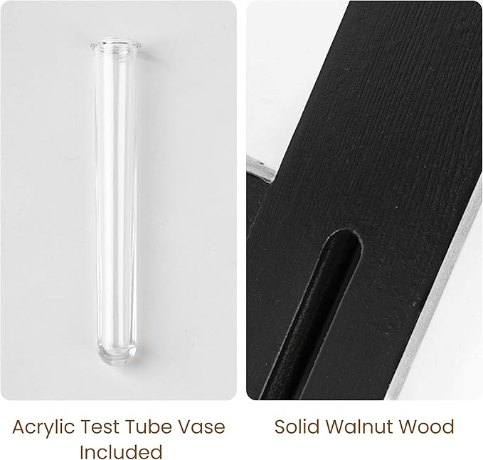 AELS Black Wall Mounted Key Holder with Acrylic Vase & Mail Organizer, Wooden Entryway Key Rack with 5.9" Test Tube Vase, Decorative Key Hanger with Slot for Keys and Letters, Gift Idea