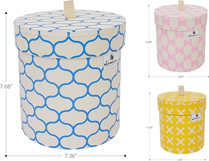 3-Piece Decorative Storage Boxes with Lids, Geometric Pattern, Blue Pink Yellow, Cardboard Keepsake Box Set, Wool Storage, Home Decor, Modern Decoration Organizer, Toy Bin,Shelf Decor