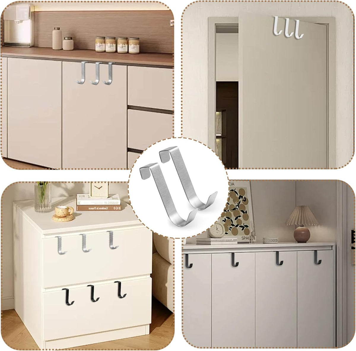 6 Pack Over Cabinet Door Hooks, Silver Over Bathroom Frameless Glass Door, Office Kitchen Towel Coat, J Hooks for Hanging
