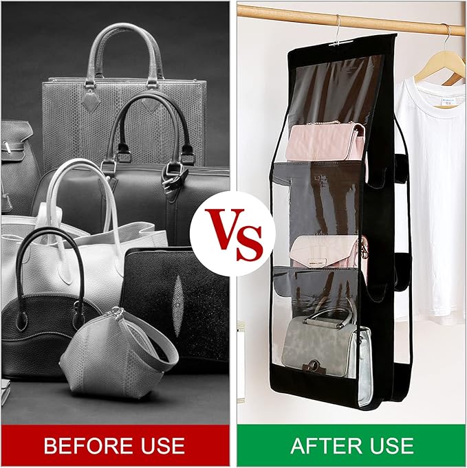 Hanging Handbag Organizer Dust-Proof Storage Holder Bag Wardrobe Closet for Purse Clutch with 6 Larger Pockets (2, 6 bags)
