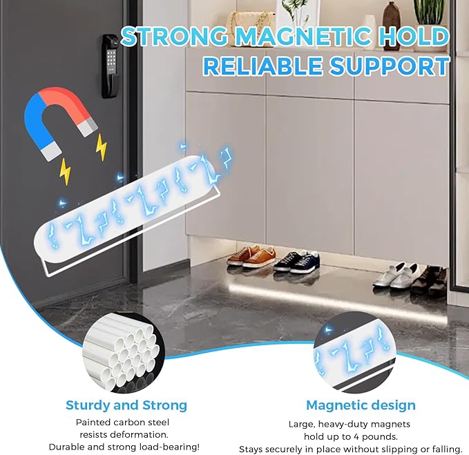 Magnetic Hanging Shoe Rack, Slipper Holder, Wall Mounted Shoe Rack No-Drill RV Camper Storage and Organization and Iron Door Closet, Towel Holder, Space Saving 11" x 2.6" x 2.2"