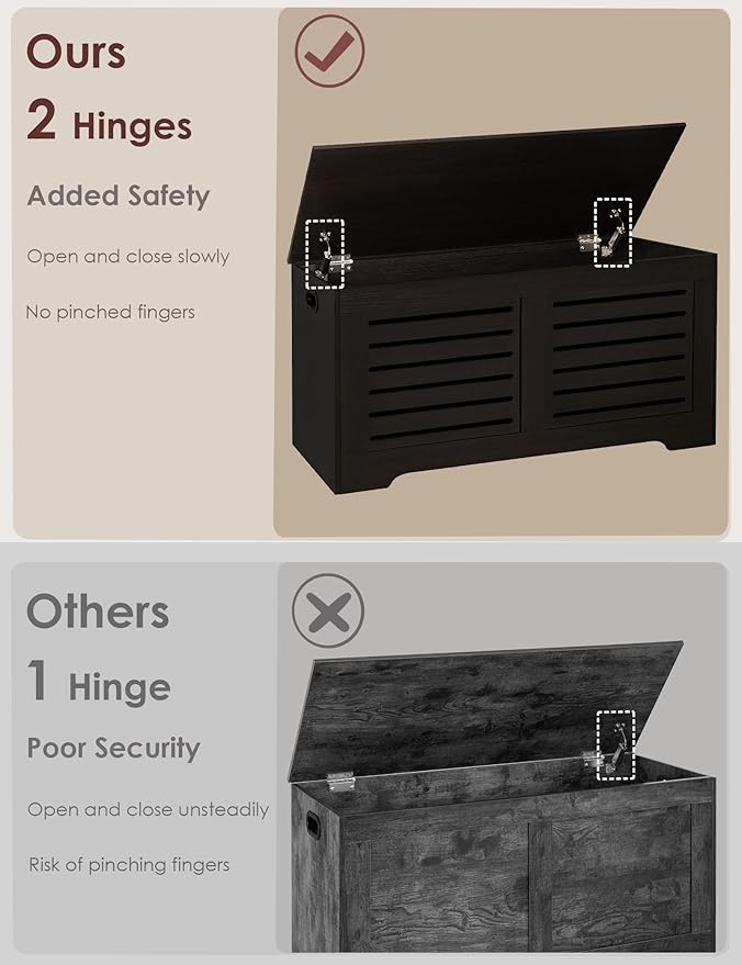 DINZI LVJ Storage Chest, 43.3â Wooden Toy Box with 2 Safety Hinges, Retro Entryway Shoe Storage Bench with Flip-Top, Sturdy Large Storage Trunk for Living Room, Bedroom, Easy Assembly, Espresso