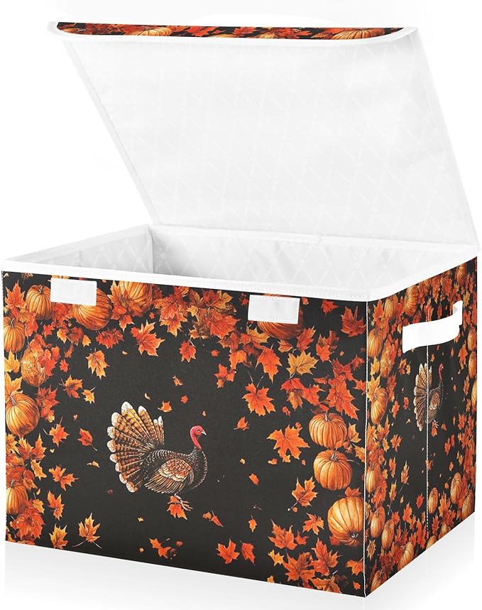 Collapsible Storage Bins with Lids Decorative Fabric Storage Cubes Closet Organizer and Storage Basket Boxes Containers for Clothes Box Chest Nursery Folding Rectangle Orange Maple Leaves Tha