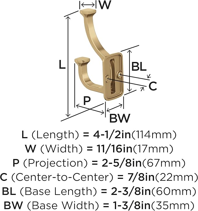 Amerock H37007CZ | Alder Double Prong Decorative Wall Hook | Champagne Bronze Hook for Coats, Hats, Backpacks, Bags | Hooks for Bathroom, Bedroom, Closet, Entryway, Laundry Room, Office