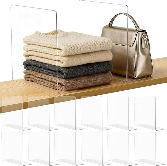 Shelf Dividers for Closet Organization: 12" Tall Acrylic Closet Dividers for Shelves - Clear Free Standing Shelf Separators for Clothing Sweater Purse