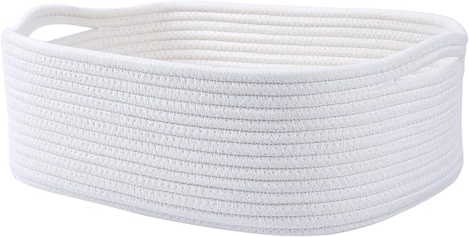 Woven Cotton Rope Storage Basket, Cube Changing Table Organizer for Closet Towels, Baby Nursery Bin, Small Dog Cat Toy Box, Gift Baskets empty (White)