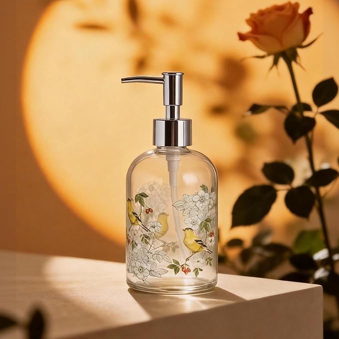 Topadorn 17oz Glass Soap Dispenser with Plastic Pump for Kitchen and Bathroom, Refillable Clear Bottle for Dish Soap & Hand Soap