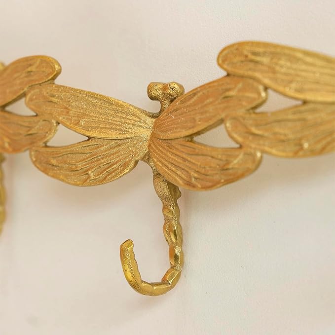 Gold Coat Rack Wall Mounted - 5 Tri Hooks, Heavy Duty, Brass Coat Hook Rail for Coat Hat Towel Purse Robes Mudroom Bathroom Entryway