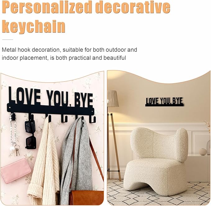 2 Piece Key Holder Wall Mount, Love You Bye Key Holder for Wall, Key Holder Hook Rack Organizer Hanger with 6 Hooks for Entryway, Front Door, Hallway, Living Room