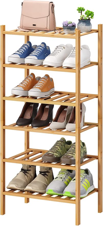Small Shoe Rack, 6-Tier Shoe Shelf for Entryway, Bamboo Wood Shoe Rack for Closet & Hallway, Long 17.2IN | Beautiful | Functional | Sturdy | Durable