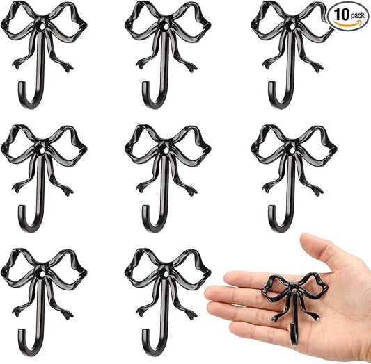 10 Pcs Black Bow Hooks, Bow Hooks for Wall, Bow Decoration Hook,Decorative Hook, Suitable for Room, Bathroom, Love Shack Fancy Decor（Black）