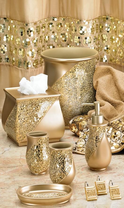 Zahari Home Sinatra Soap Dispenser/Lotion Pump Unique Design Bling Glass Mosaic Décor, Gold