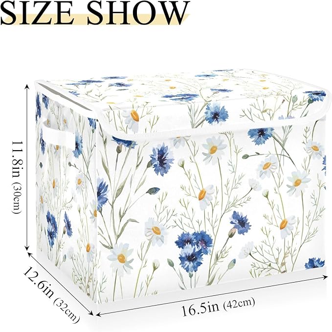 Collapsible Storage Bins with Lids Decorative Fabric Storage Cubes Closet Organizer and Storage Basket Boxes Containers for Clothes Box Chest Folding Rectangle Floral