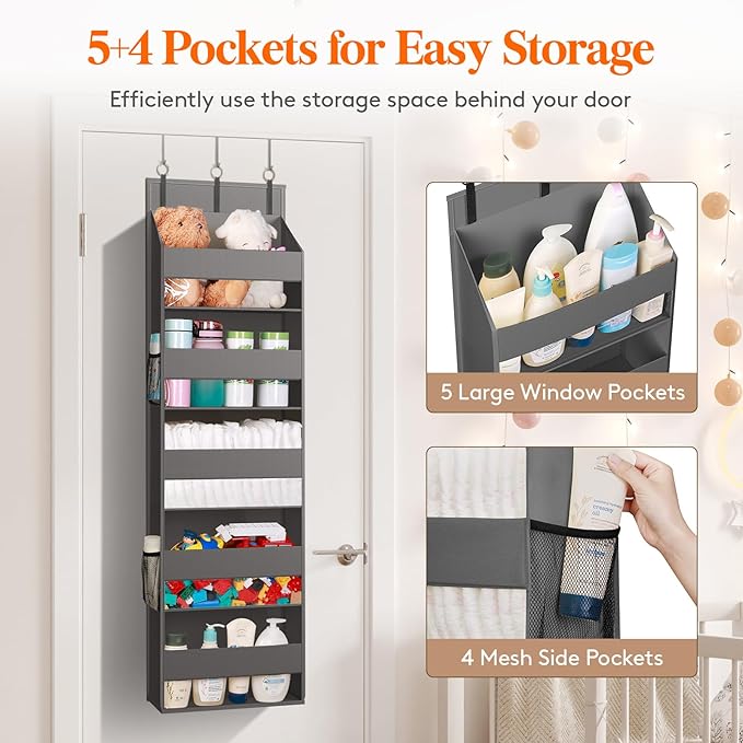 Lifewit Over the Door Organizer, 5 Shelf Clear Window Hanging Storage with 4 Mesh Side Pockets, Anti Tilt 40 lbs Load Behind Door for Pantry, Nursery, Bathroom, Bedroom, Kitchen, Dorm, 2 Pack