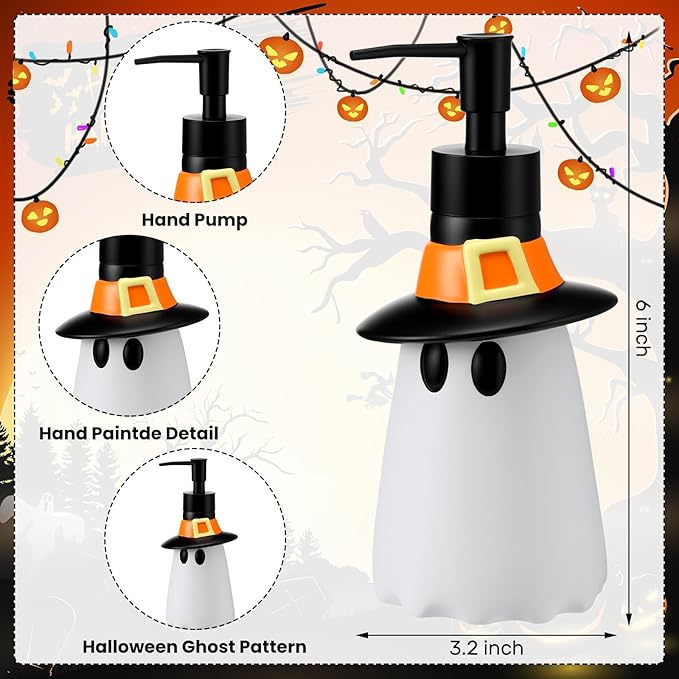 4 Pcs Halloween Bathroom Accessories Ghost Soap Dispenser Lotion Pump Halloween Hand Towels Fingertip Towels with Gift Box Set for Home Bath Kitchen Decoration(Black White, Ghost)