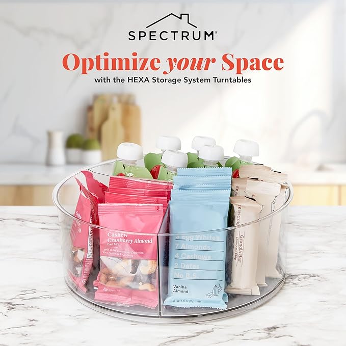 Spectrum Divided Turntable Organizer 11 in Charcoal Gray Lazy Susan Storage Organizer, 3 Divider Rotating Lazy Susan for Cabinet Fridge Pantry Table Countertop Under Sink Bath Kitchen Organization