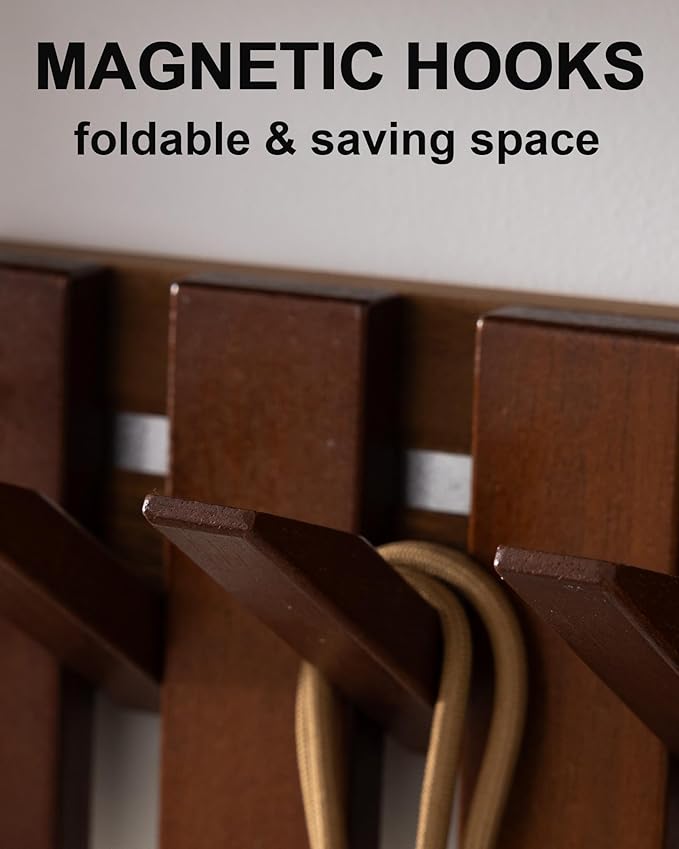 Wooden Coat Rack Wall Mount with Shelf, Heavy Duty Entryway Organizer with 8 Hooks,Coat Hooks Hanger for Coats, Hats, Bags & Towels, Walnut Wall Hanger for Hallway, Bedroom, Kitchen (6 Hooks)