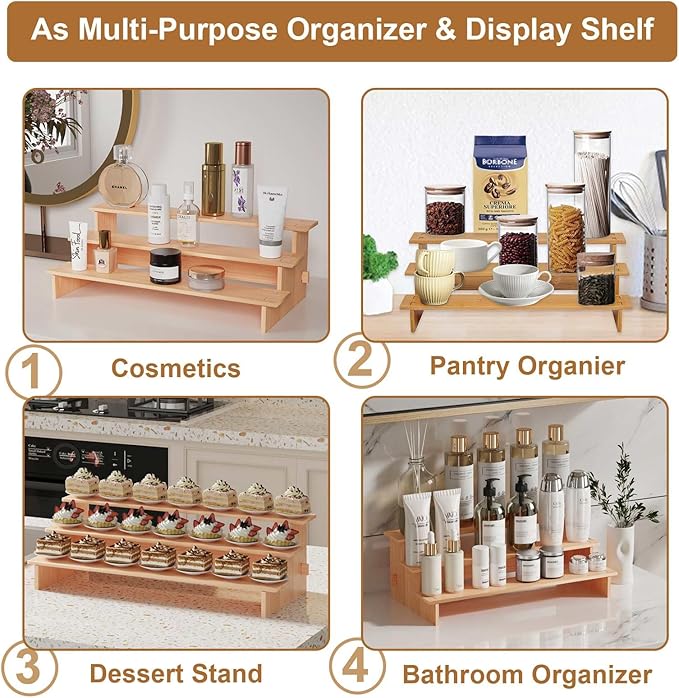 JinDoWin 3 Tiered Spice Rack Organizer for Cabinet,Spice Organization for Cabinet,Seasoning Organizer,Spice Shelf and Spice Organizer for Cabinet,Pantry Organizers and Storage (1 Pack, Medium)