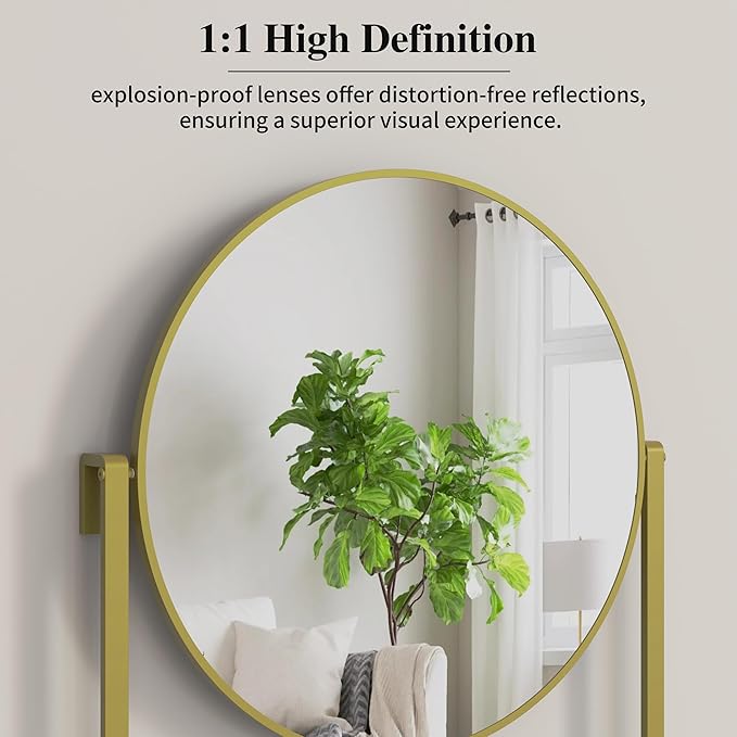 WONSTART 39.5" × 21.7" Gold Round Wall Mirror with Shelf and Hooks, 10° Adjustable Tilt Metal Frame Bathroom Mirror with Shelf for Bedroom, Entryway, Living Room