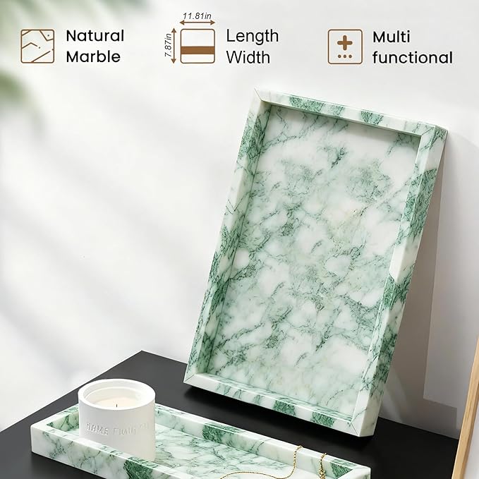 Natural Marble Tray, Stone Tray for Bedroom/Bathroom/Kitchen/Vanity Countertop, Jewelry Tray for Rings Earrings Necklace Bracelet Watch, Room Decor Aesthetic