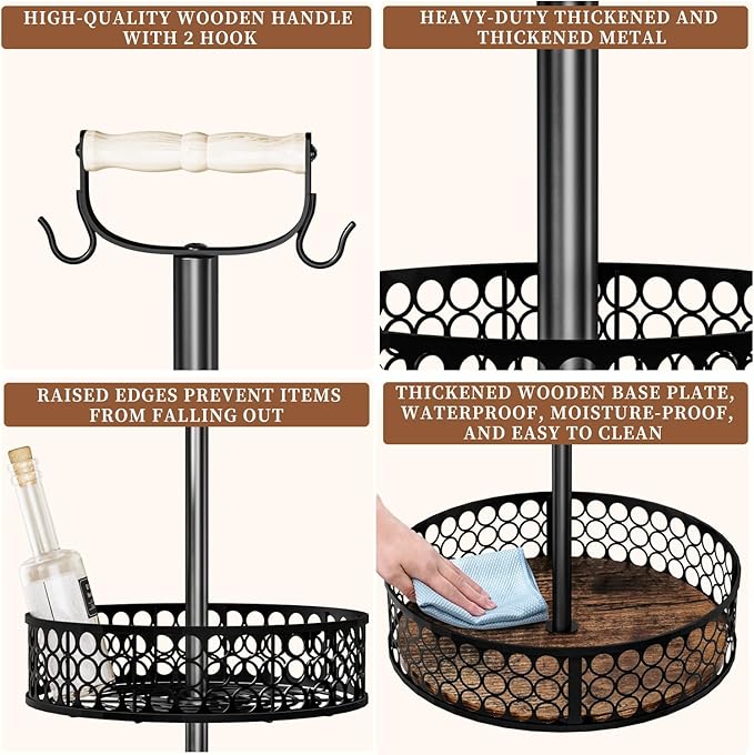 Heavy-Duty 2 Tier Lazy Susan Organizer, Upgraded DIY 3-in-1 Design Detachable Metal Rotating Spice Rack, Spice Organization for Kitchen Cabinet Countertop