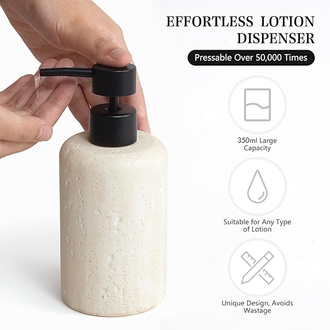 2pcs/Set Hand Soap Dispenser Sets - 10.8oz Refillable Resin Liquid Soap Dispensers with Rust-Proof Pump for Bathroom Countertop or Kitchen, Faux Travertine
