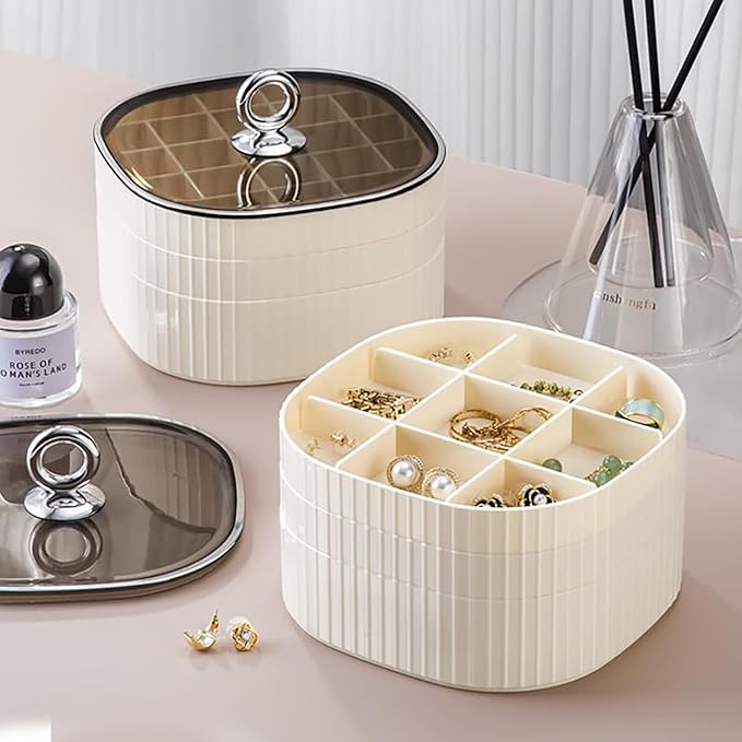 Jewelry Box, 3-Layer Acrylic Jewelry Organizer with Handle, Clear Jewelry Boxes for Women Girls, Make up Organizer, Jewelry Storage Holder (Cream)