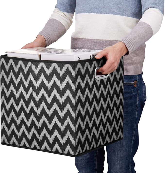 Collapsible Cube Storage Bins Chevron Pattern Cloth Square Storage Baskets Black Storage Inserts Cube 13x13 x 13 in Foldable Strorage Boxes Folding Fabric Drawer for Organizers Shelf Closet,QY-SC03-6