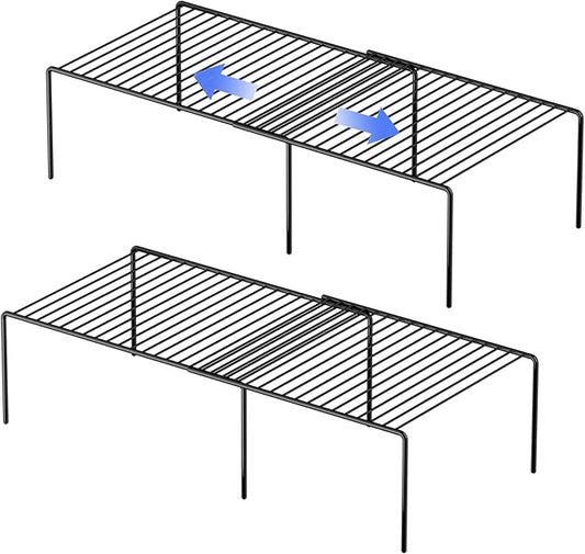 Redrubbit Expandable Metal Rustproof Kitchen Counter and Shelf Rack, 4 Piece Set of 2, Space Saver for Kitchen, Fridge, Bathroom