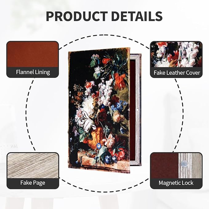 Book Box Decorative Storage Box,Fake Books for Home Decoration,Faux Wood with Magnetic Close Storage for Hidden Jewelry,Photos, Greeting Cards,Remotes, Oil Painting M Size Box -5-01
