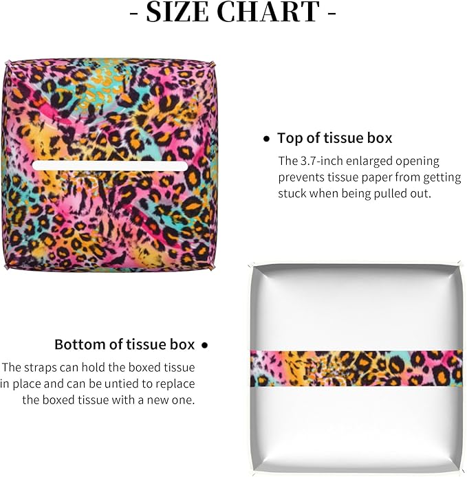 Rainbow Colored Leopard Tissue Box Cover Leather Tissue Box Holder Square Facial Paper Organizer Dispenser for Bathroom Kitchen Bedroom Vanity Countertop Night Stands