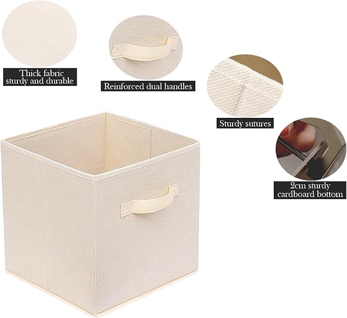 Basics Fabric Clothing Storage Bins - 10.6" x 10.6" x 11" - Collapsible Storage Cubes Organizer with Handles, Linen Foldable Storage Baskets Cloth Box Containers, Closet Organizers