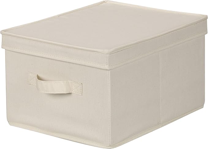 Household Essentials 113 Storage Box with Lid and Handle - Natural Beige Canvas - Large