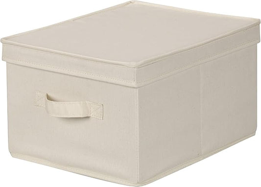 Household Essentials 113 Storage Box with Lid and Handle - Natural Beige Canvas - Large