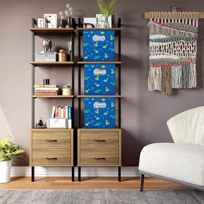 Dinosaur Fabric Storage Cubes Bins Kids 13x13x 13 in Navy Blue Storage Cubes Inserts Foldable Cloth Storage Boxes Collapsible Storage Baskets Drawer for Cube Organizer ,QY-SC06-6